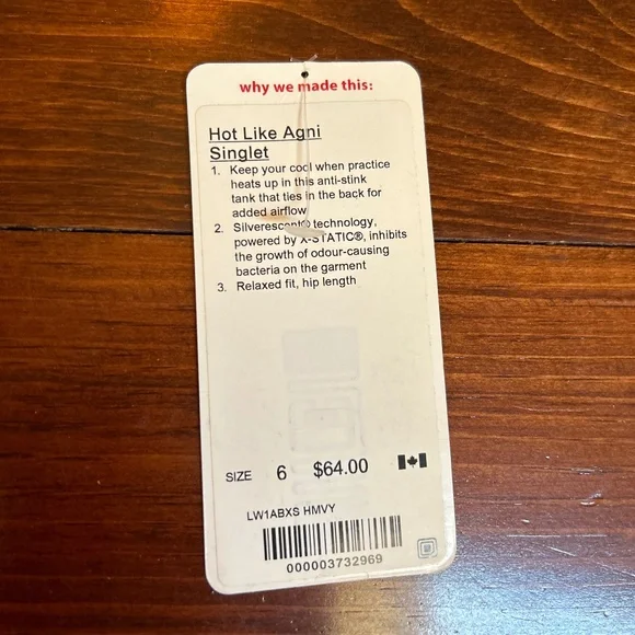 Lululemon Hot Like Agni Singlet Size 6 - Picture 5 of 5